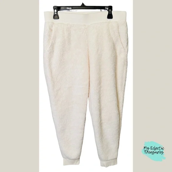 Denim & Co Cream Faux Fur Lounge Pants with Relaxed Fit Medium - Picture 1 of 9